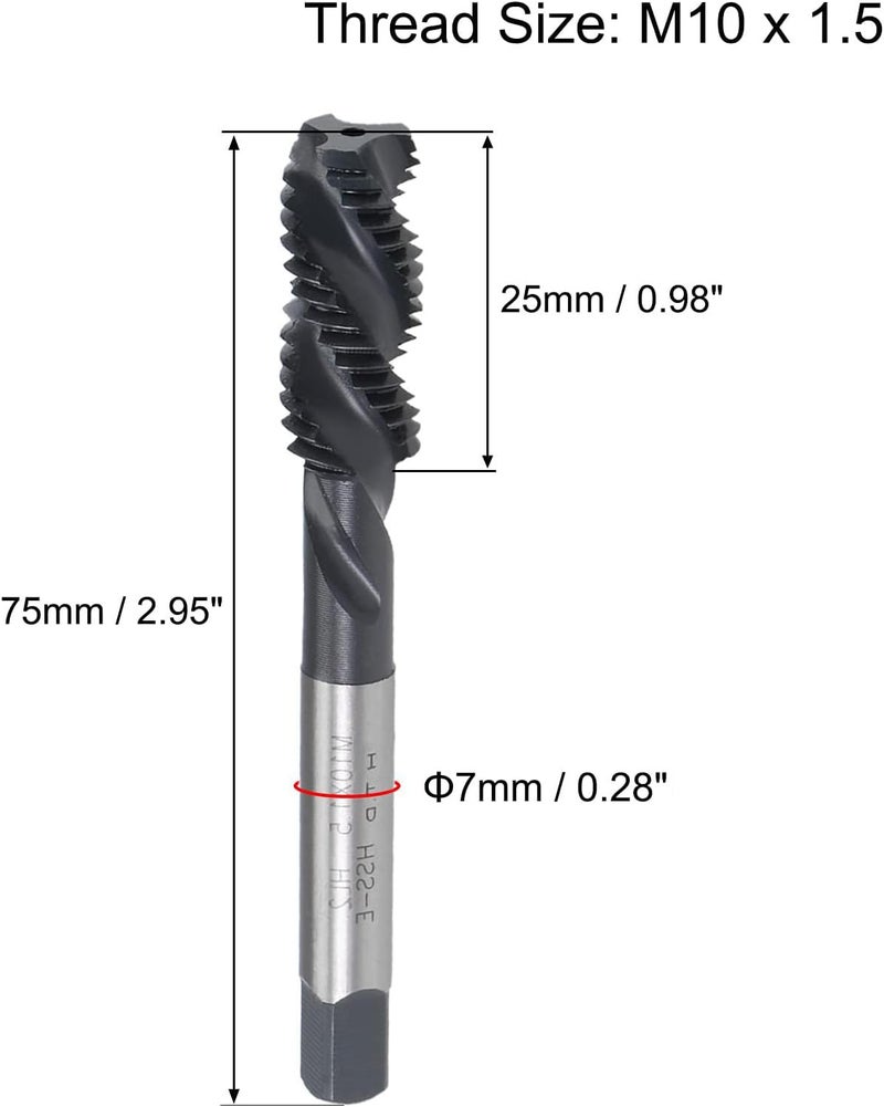 Boxonly Spiral Flute Thread Tap M10 x 1.5mm, for Processing Blind Holes and Sticky Materials, HSS Nitriding Coated, H2 Tolerance, Metric Machine Threading Tap Screw Thread Tapping Tool, 1pcs - Image 2